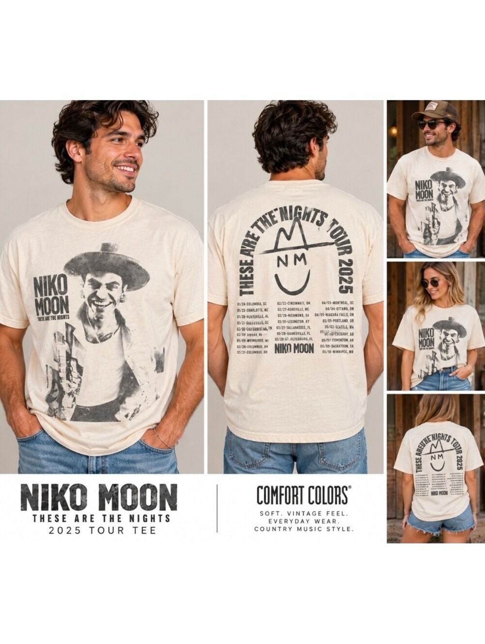 Niko Moon These Are The Nights 2025 Tour T Shirt Comfort Colors Large L